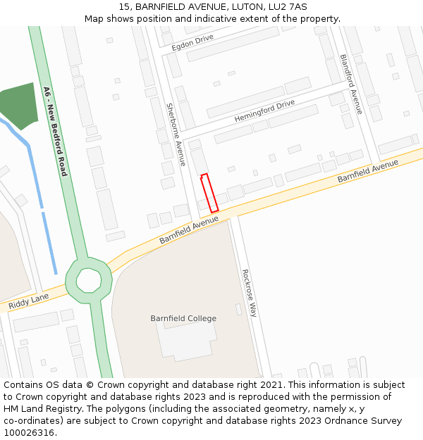 15, BARNFIELD AVENUE, LUTON, LU2 7AS: Location map and indicative extent of plot