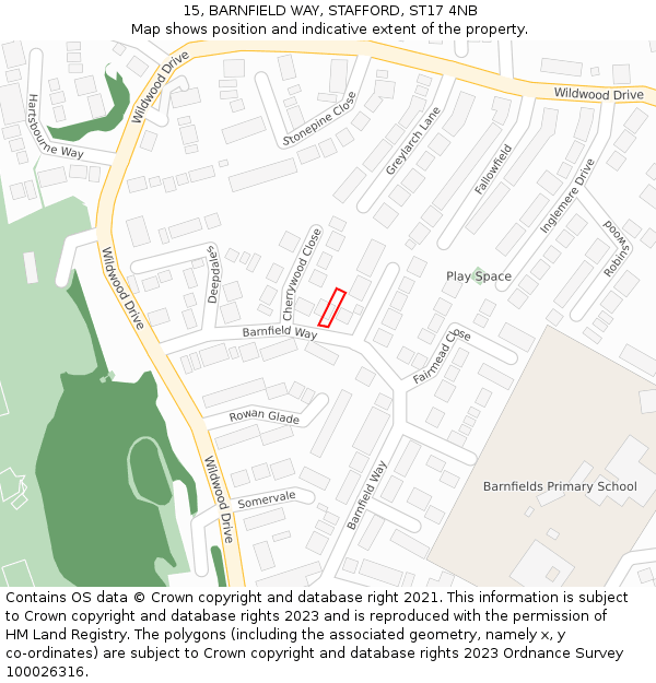 15, BARNFIELD WAY, STAFFORD, ST17 4NB: Location map and indicative extent of plot