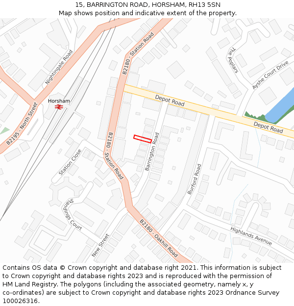 15, BARRINGTON ROAD, HORSHAM, RH13 5SN: Location map and indicative extent of plot