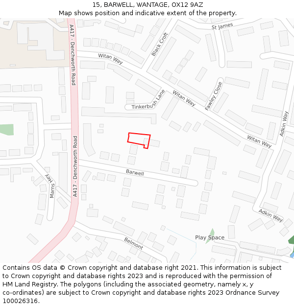 15, BARWELL, WANTAGE, OX12 9AZ: Location map and indicative extent of plot