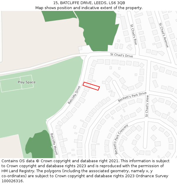 15, BATCLIFFE DRIVE, LEEDS, LS6 3QB: Location map and indicative extent of plot
