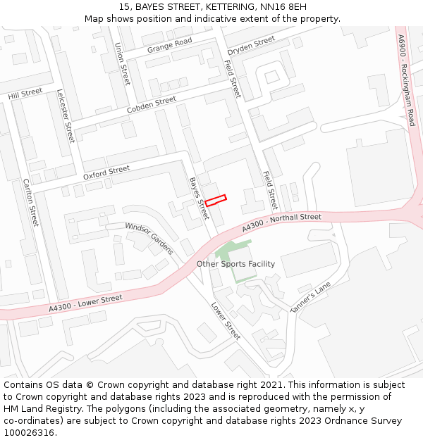 15, BAYES STREET, KETTERING, NN16 8EH: Location map and indicative extent of plot