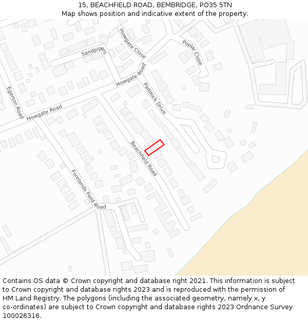 15, BEACHFIELD ROAD, BEMBRIDGE, PO35 5TN: Location map and indicative extent of plot