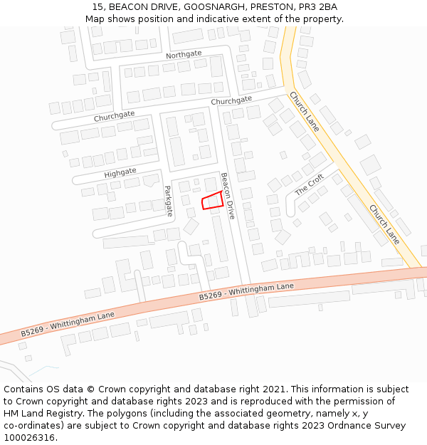 15, BEACON DRIVE, GOOSNARGH, PRESTON, PR3 2BA: Location map and indicative extent of plot