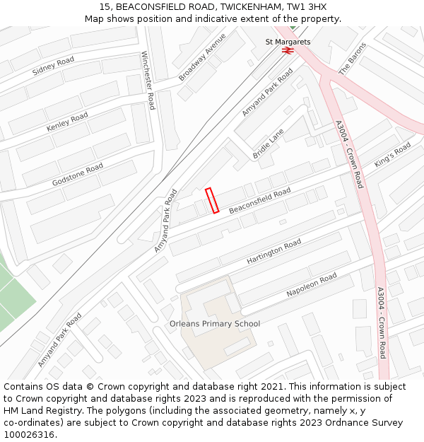 15, BEACONSFIELD ROAD, TWICKENHAM, TW1 3HX: Location map and indicative extent of plot
