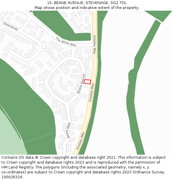 15, BEANE AVENUE, STEVENAGE, SG2 7DL: Location map and indicative extent of plot