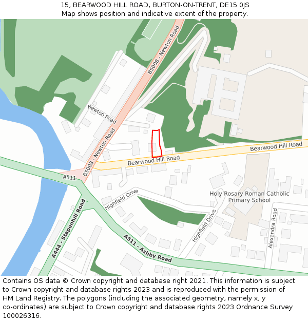 15, BEARWOOD HILL ROAD, BURTON-ON-TRENT, DE15 0JS: Location map and indicative extent of plot
