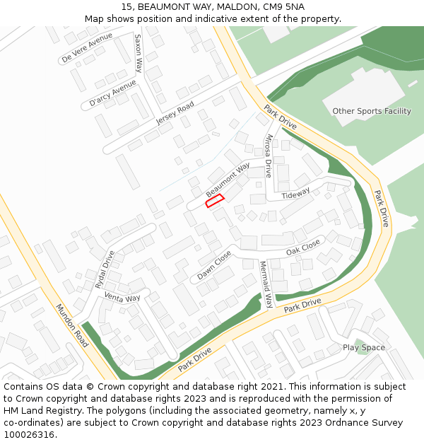 15, BEAUMONT WAY, MALDON, CM9 5NA: Location map and indicative extent of plot