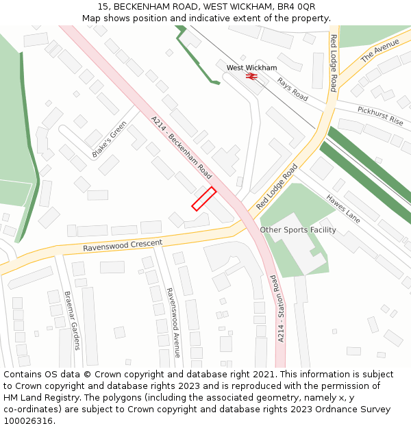 15, BECKENHAM ROAD, WEST WICKHAM, BR4 0QR: Location map and indicative extent of plot