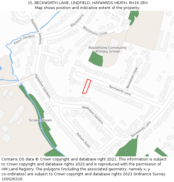 15, BECKWORTH LANE, LINDFIELD, HAYWARDS HEATH, RH16 2EH: Location map and indicative extent of plot