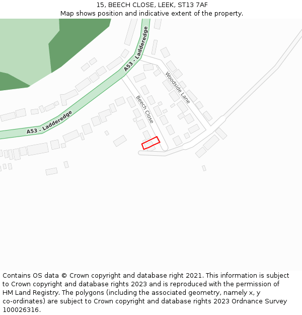 15, BEECH CLOSE, LEEK, ST13 7AF: Location map and indicative extent of plot