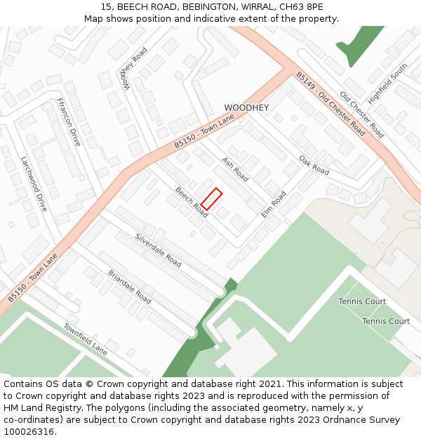 15, BEECH ROAD, BEBINGTON, WIRRAL, CH63 8PE: Location map and indicative extent of plot