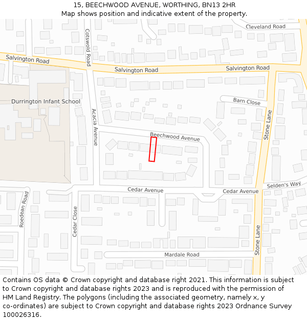 15, BEECHWOOD AVENUE, WORTHING, BN13 2HR: Location map and indicative extent of plot