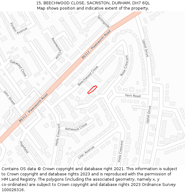 15, BEECHWOOD CLOSE, SACRISTON, DURHAM, DH7 6QL: Location map and indicative extent of plot