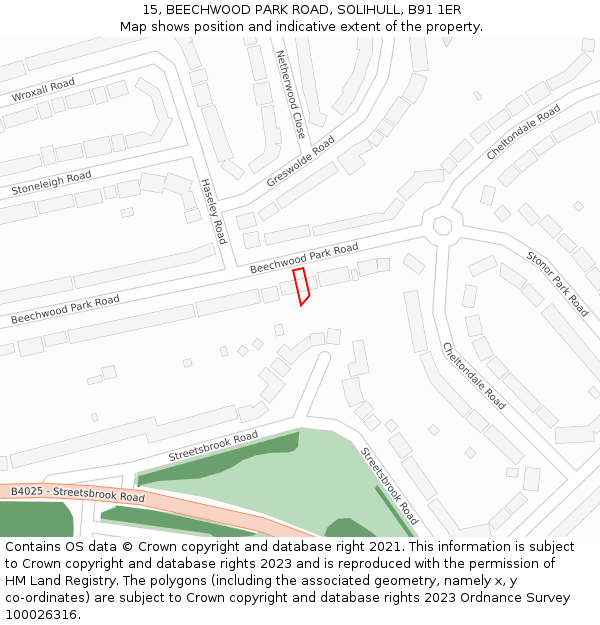 15, BEECHWOOD PARK ROAD, SOLIHULL, B91 1ER: Location map and indicative extent of plot