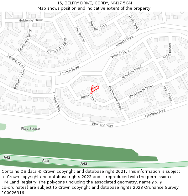 15, BELFRY DRIVE, CORBY, NN17 5GN: Location map and indicative extent of plot