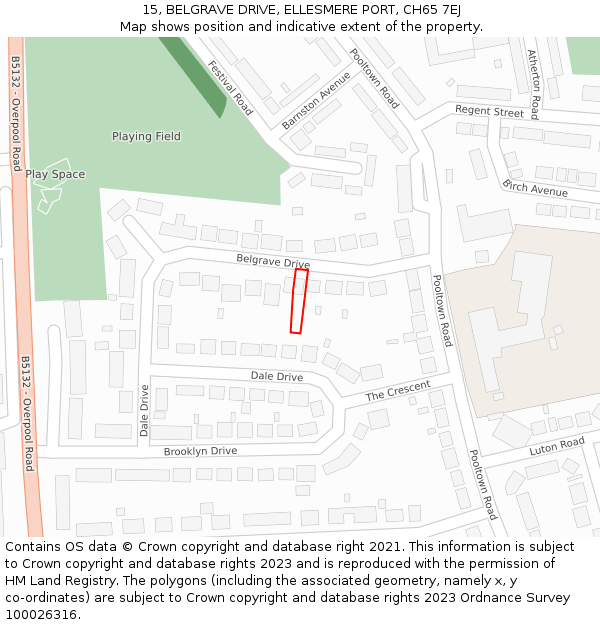 15, BELGRAVE DRIVE, ELLESMERE PORT, CH65 7EJ: Location map and indicative extent of plot