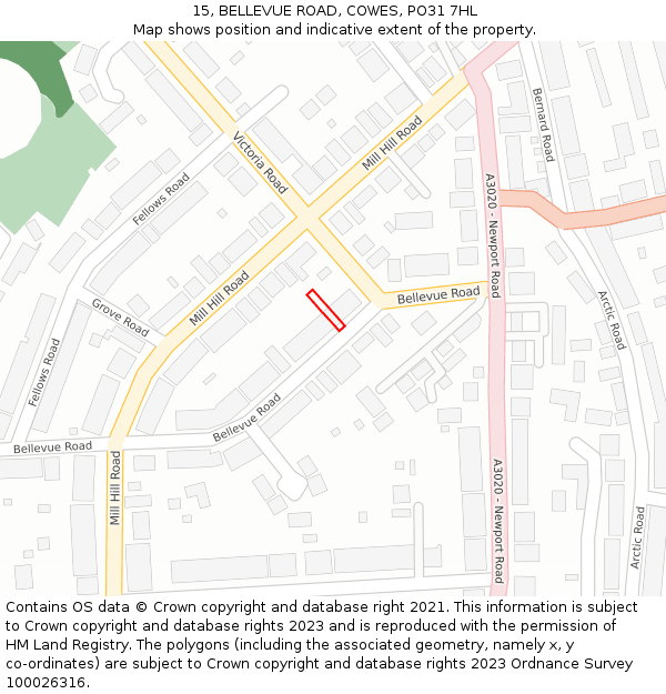 15, BELLEVUE ROAD, COWES, PO31 7HL: Location map and indicative extent of plot