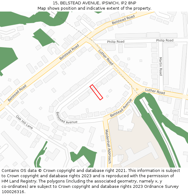 15, BELSTEAD AVENUE, IPSWICH, IP2 8NP: Location map and indicative extent of plot
