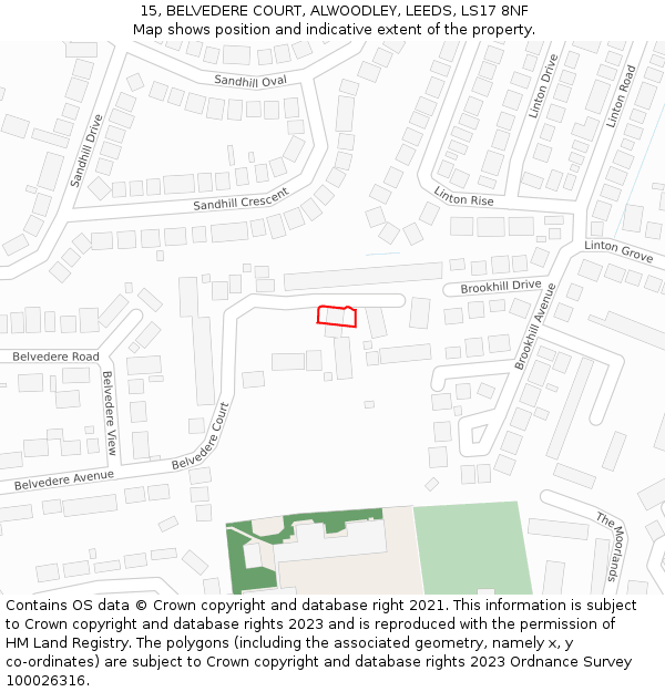 15, BELVEDERE COURT, ALWOODLEY, LEEDS, LS17 8NF: Location map and indicative extent of plot