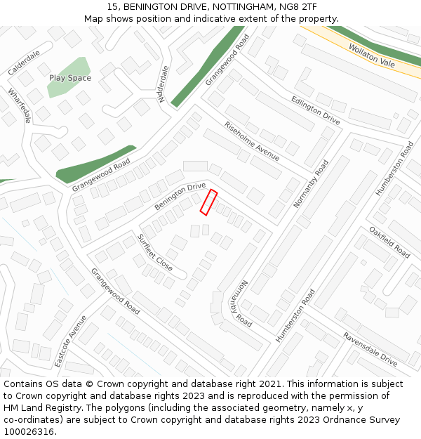 15, BENINGTON DRIVE, NOTTINGHAM, NG8 2TF: Location map and indicative extent of plot