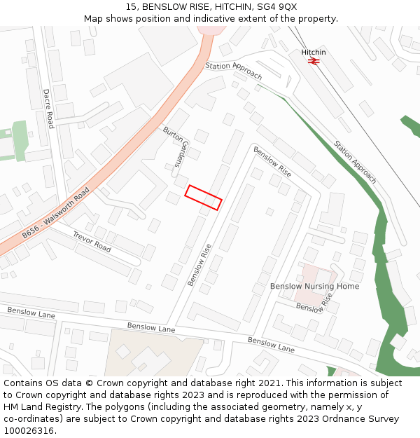 15, BENSLOW RISE, HITCHIN, SG4 9QX: Location map and indicative extent of plot