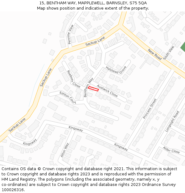 15, BENTHAM WAY, MAPPLEWELL, BARNSLEY, S75 5QA: Location map and indicative extent of plot