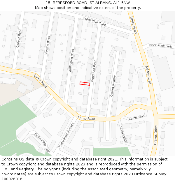 15, BERESFORD ROAD, ST ALBANS, AL1 5NW: Location map and indicative extent of plot