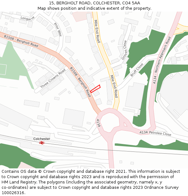 15, BERGHOLT ROAD, COLCHESTER, CO4 5AA: Location map and indicative extent of plot