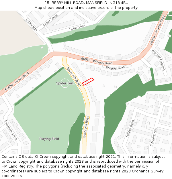 15, BERRY HILL ROAD, MANSFIELD, NG18 4RU: Location map and indicative extent of plot