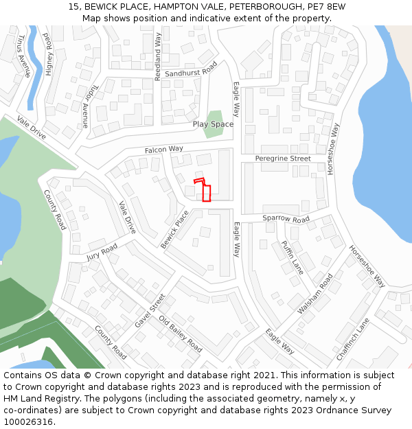 15, BEWICK PLACE, HAMPTON VALE, PETERBOROUGH, PE7 8EW: Location map and indicative extent of plot