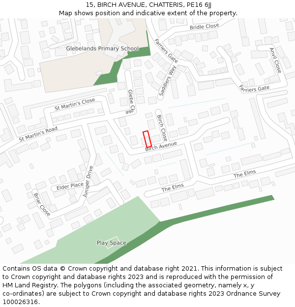 15, BIRCH AVENUE, CHATTERIS, PE16 6JJ: Location map and indicative extent of plot