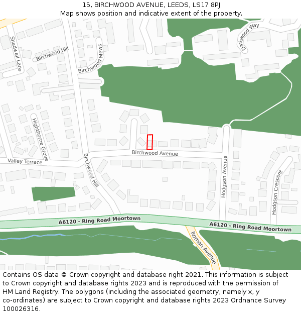 15, BIRCHWOOD AVENUE, LEEDS, LS17 8PJ: Location map and indicative extent of plot