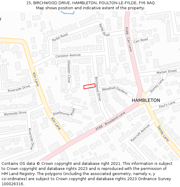 15, BIRCHWOOD DRIVE, HAMBLETON, POULTON-LE-FYLDE, FY6 9AQ: Location map and indicative extent of plot