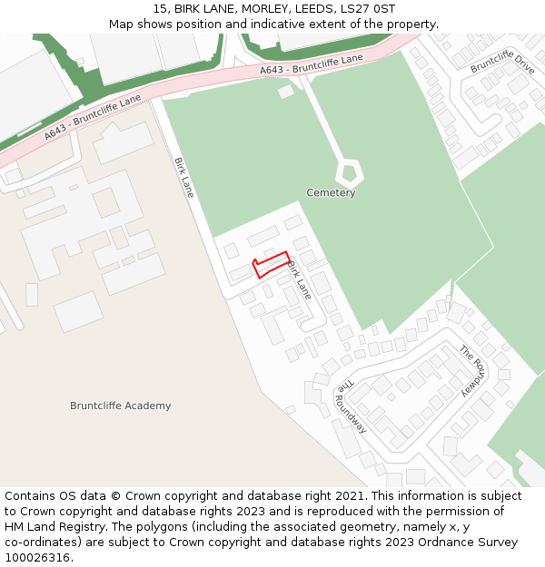 15, BIRK LANE, MORLEY, LEEDS, LS27 0ST: Location map and indicative extent of plot
