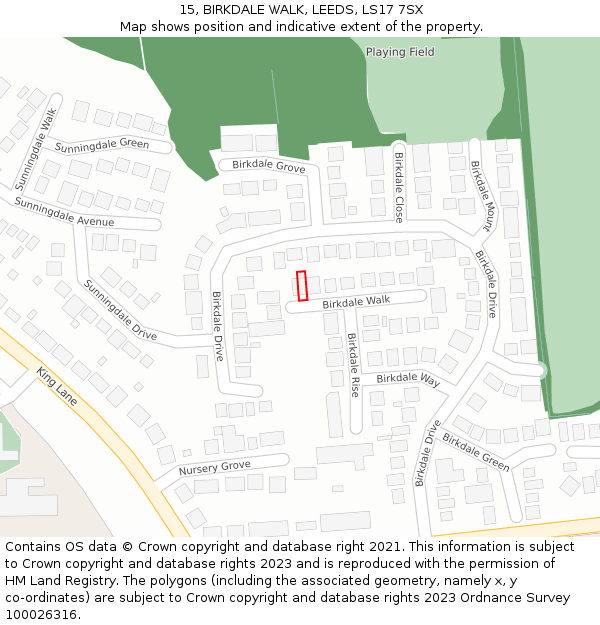 15, BIRKDALE WALK, LEEDS, LS17 7SX: Location map and indicative extent of plot