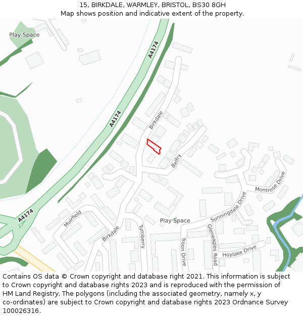 15, BIRKDALE, WARMLEY, BRISTOL, BS30 8GH: Location map and indicative extent of plot