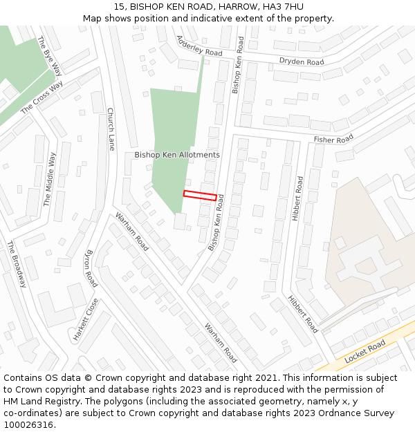 15, BISHOP KEN ROAD, HARROW, HA3 7HU: Location map and indicative extent of plot