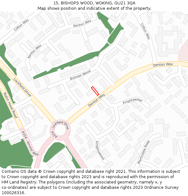 15, BISHOPS WOOD, WOKING, GU21 3QA: Location map and indicative extent of plot