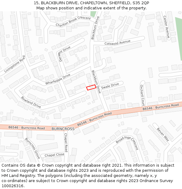 15, BLACKBURN DRIVE, CHAPELTOWN, SHEFFIELD, S35 2QP: Location map and indicative extent of plot