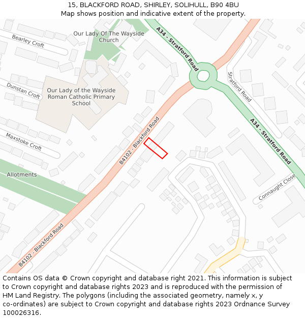 15, BLACKFORD ROAD, SHIRLEY, SOLIHULL, B90 4BU: Location map and indicative extent of plot