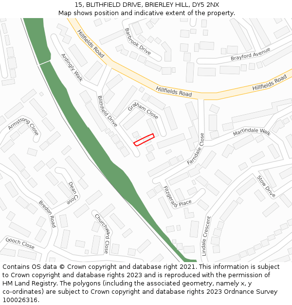 15, BLITHFIELD DRIVE, BRIERLEY HILL, DY5 2NX: Location map and indicative extent of plot