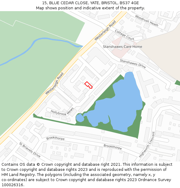 15, BLUE CEDAR CLOSE, YATE, BRISTOL, BS37 4GE: Location map and indicative extent of plot