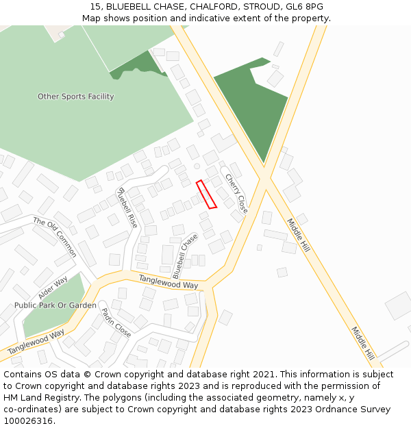 15, BLUEBELL CHASE, CHALFORD, STROUD, GL6 8PG: Location map and indicative extent of plot