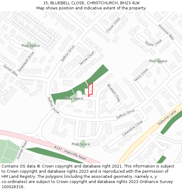 15, BLUEBELL CLOSE, CHRISTCHURCH, BH23 4LW: Location map and indicative extent of plot
