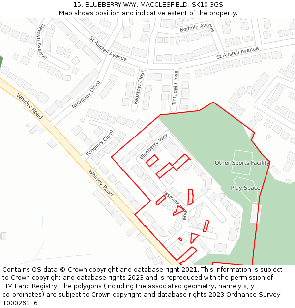 15, BLUEBERRY WAY, MACCLESFIELD, SK10 3GS: Location map and indicative extent of plot