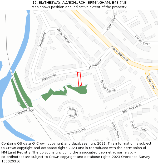 15, BLYTHESWAY, ALVECHURCH, BIRMINGHAM, B48 7NB: Location map and indicative extent of plot