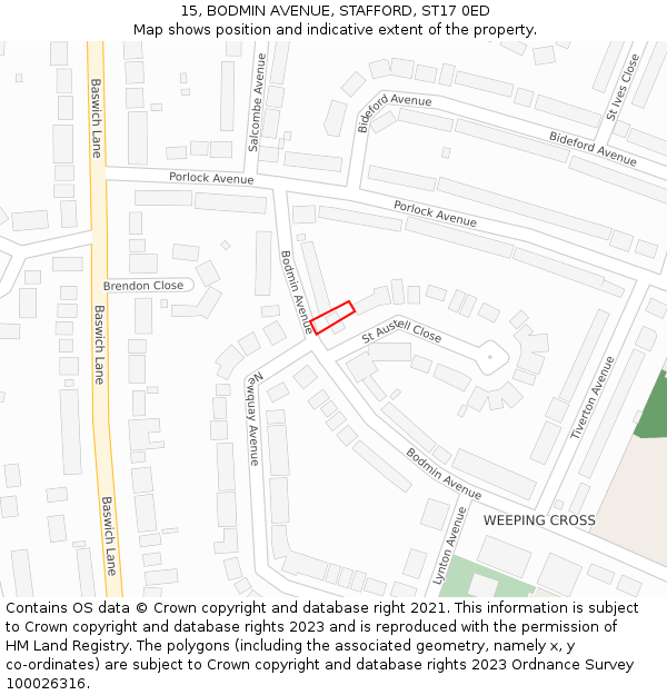 15, BODMIN AVENUE, STAFFORD, ST17 0ED: Location map and indicative extent of plot