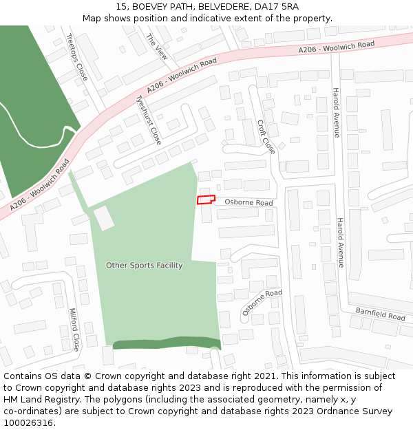 15, BOEVEY PATH, BELVEDERE, DA17 5RA: Location map and indicative extent of plot