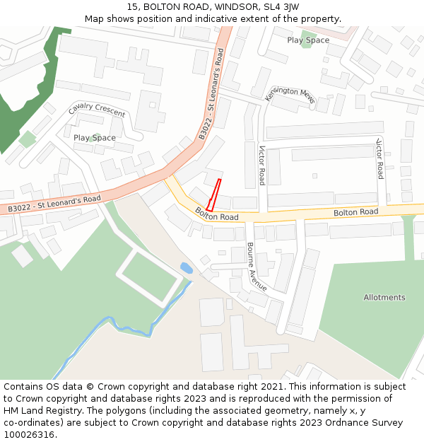 15, BOLTON ROAD, WINDSOR, SL4 3JW: Location map and indicative extent of plot